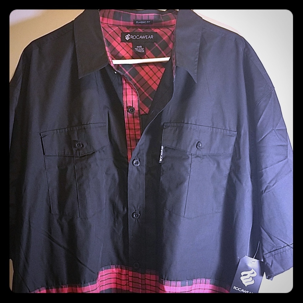 Rocawear NEW Big & Tall 4XB Black/Red Button Down